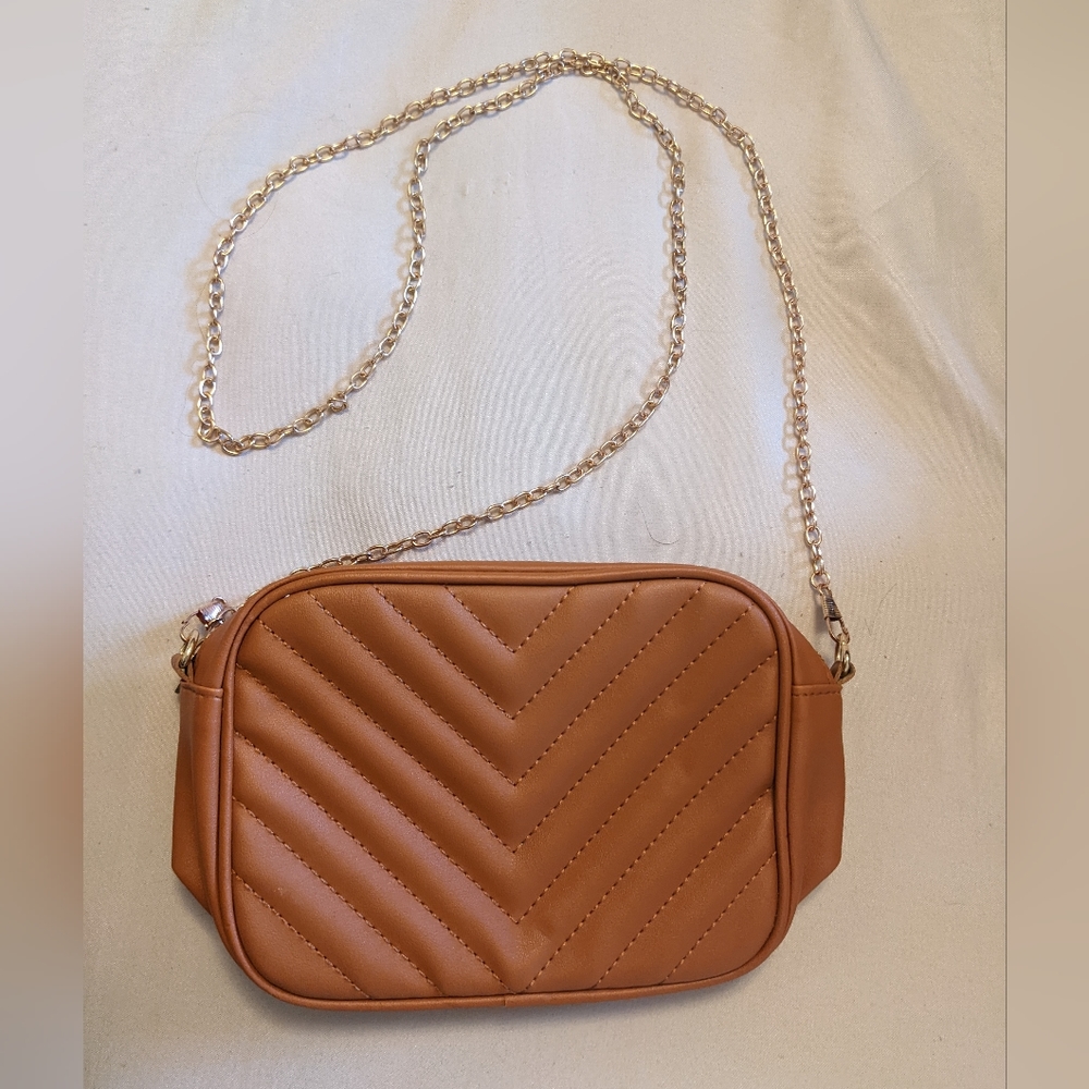 Free with purchase Pumpkin orange Chevron crossbody with gold tone chain